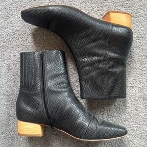 Charlotte Stone Black Ankle Boots with Wooden Heel